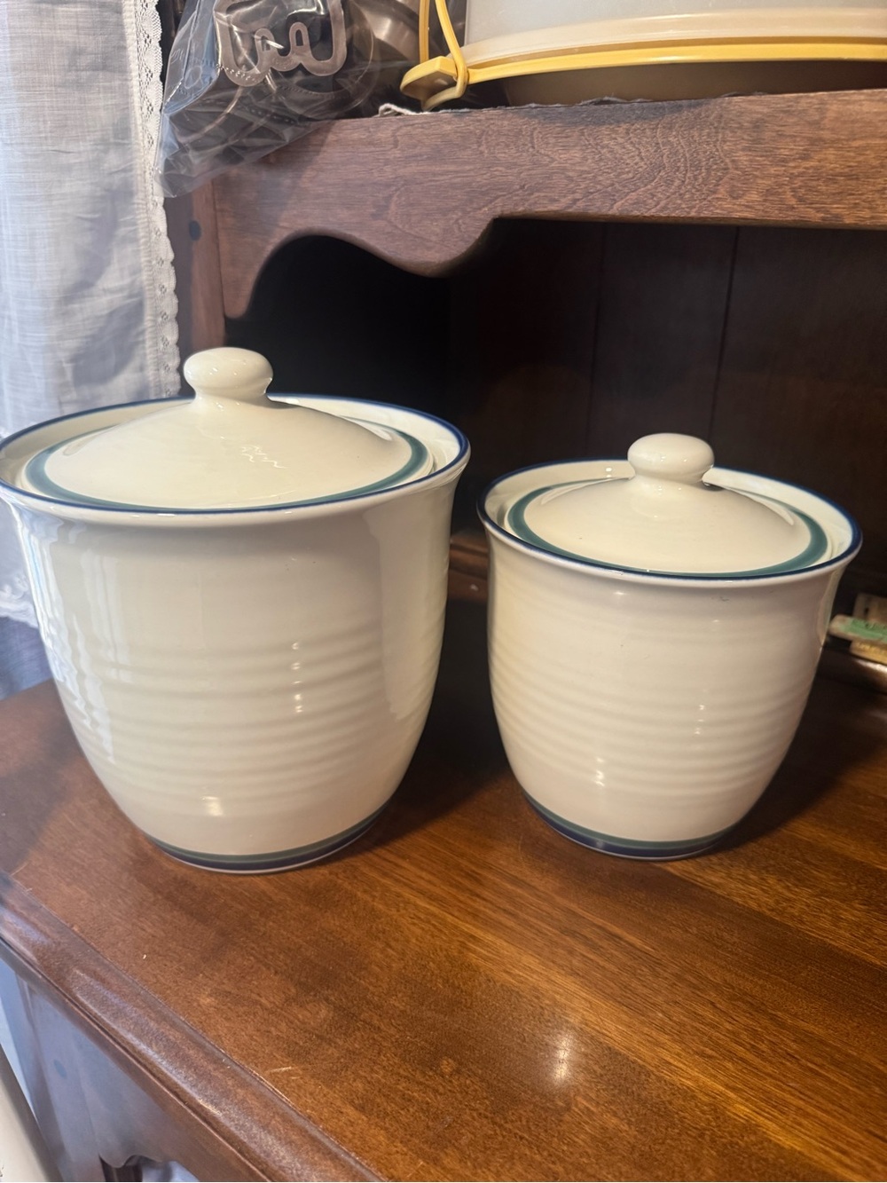 Pfaltzgraff Cream Ceramic Canister Set with Blue Trim - 2 Piece